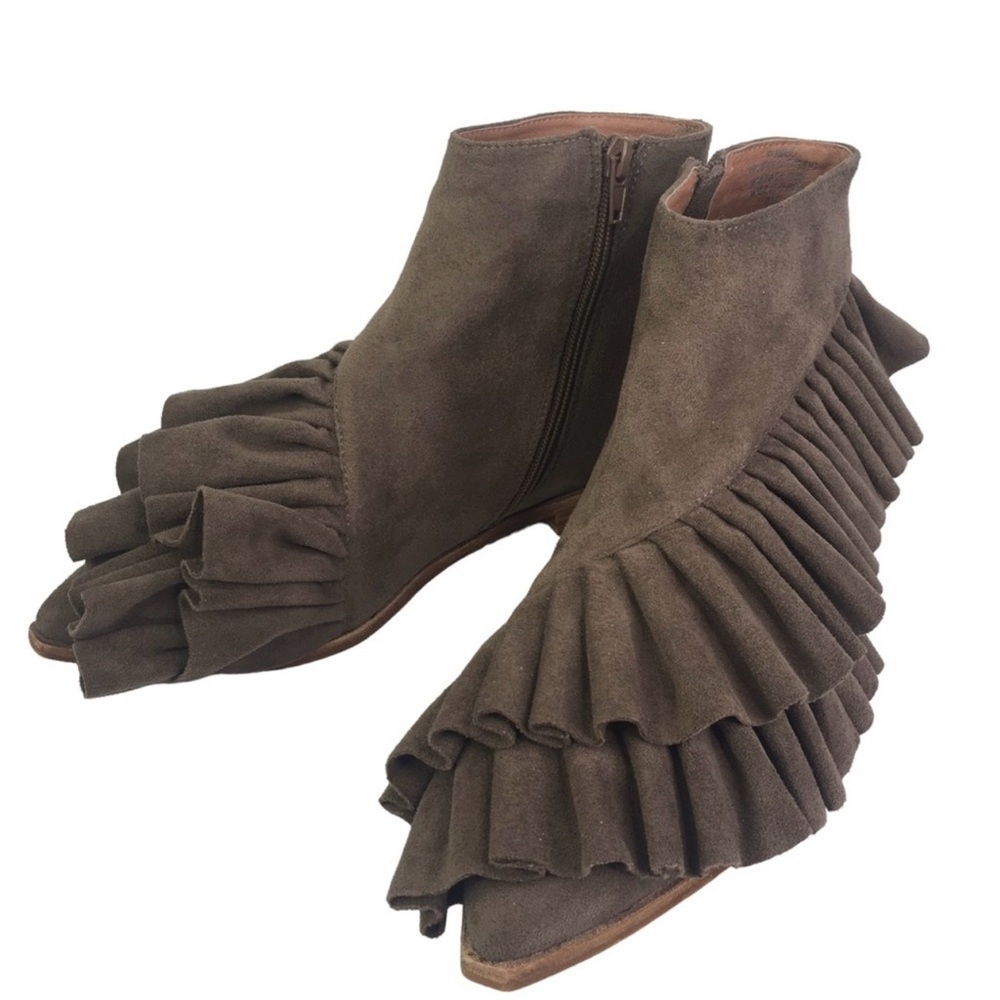 Jeffrey Campbell double ruffled faux suede boots, size 8
